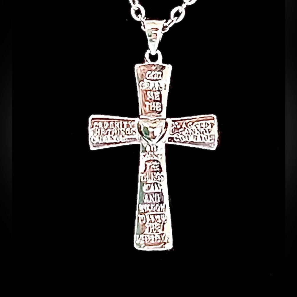 ✝️ Cross Necklace SERENITY PRAYER Stainless No-Tarnish Silver Exquisite Design✝️